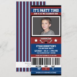 Blauwe/Rode Hockey Ticket Birthday Party Kaart