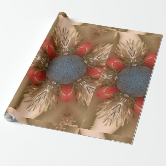 Blauwe rode kerstdecoratie Baubles Cadeaupapier (Uitgerold)