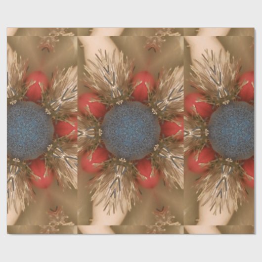 Blauwe rode kerstdecoratie Baubles Cadeaupapier (Vlak)