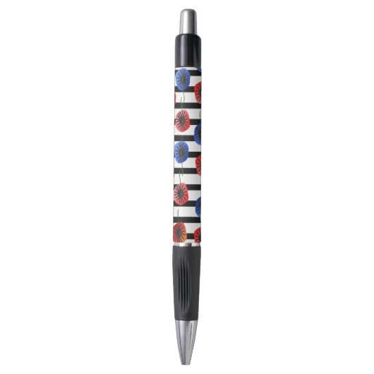 Blauwe Rode Klaprozen en Strepen Pen (Voorkant Verticaal)