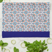 Blauwe rode kornflower Floral Pattern Blue Border Theedoek (Gevouwen)
