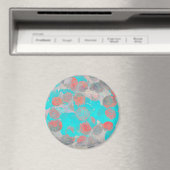 Blauwe rode kunst van romantisch bloempatroon / bl magneet (Insitu (Vaatwasser))