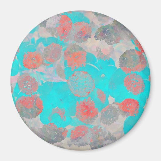 Blauwe rode kunst van romantisch bloempatroon / bl magneet (Voorkant)