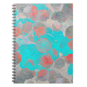 Blauwe rode kunst van romantisch bloempatroon / bl notitieboek