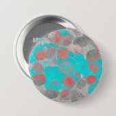 Blauwe rode kunst van romantisch bloempatroon / bl ronde button 7,6 cm (Voorkant /achterkant)