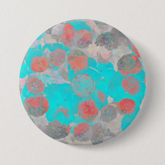 Blauwe rode kunst van romantisch bloempatroon / bl ronde button 7,6 cm (Voorkant)