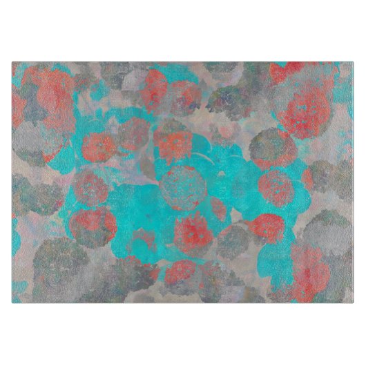 Blauwe rode kunst van romantisch bloempatroon / bl snijplank (Voorkant)