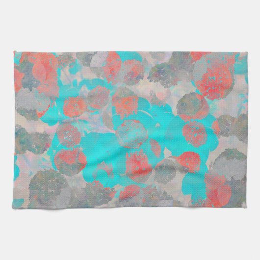 Blauwe rode kunst van romantisch bloempatroon / bl theedoek (Horizontaal)