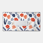 Blauwe & Rode Lente Bloemen Waterverf Botanisch Bureaumat (Keyboard & Muis)