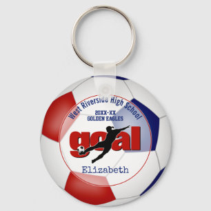 " blauwe rode meisjes voetballen " - team geest sp sleutelhanger