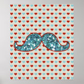 BLAUWE RODE MUSTACHE EN WARMTEGLITTER POSTER (Voorkant)