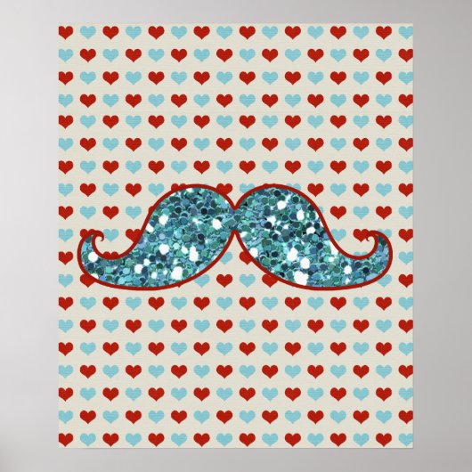 BLAUWE RODE MUSTACHE EN WARMTEGLITTER POSTER (Voorkant)