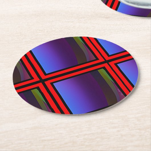 Blauwe rode naalddroogoten ronde kartonnen onderzetter (Gebogen)