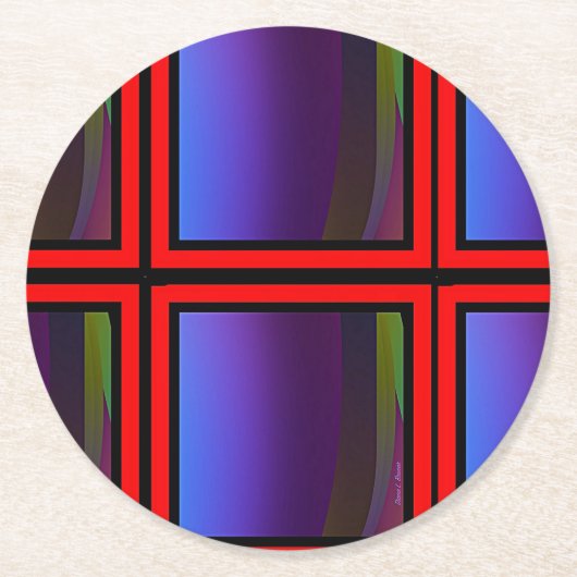 Blauwe rode naalddroogoten ronde kartonnen onderzetter (Voorkant)