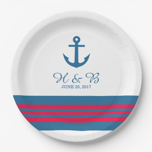 Blauwe rode Nautical Anchor Weddenschap Paper Bord (Voorkant)