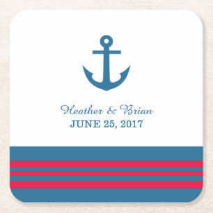 Blauwe rode Nautical Anchor Weddenschap Paper Onde Kartonnen Onderzetters