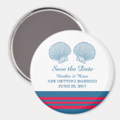 Blauwe Rode Nautische Zeeshells sparen de Magnet v (Voorkant / Achterkant)