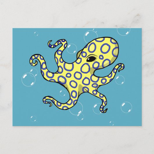 Blauwe rode octopus briefkaart (Voorkant)