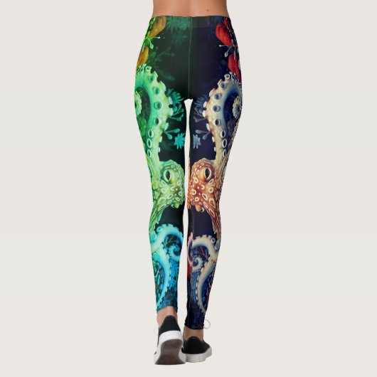 Blauwe rode octopus leggings (Achterkant)