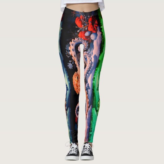 Blauwe rode octopus leggings (Voorkant)