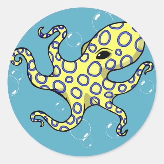 Blauwe rode octopus ronde sticker (Voorkant)