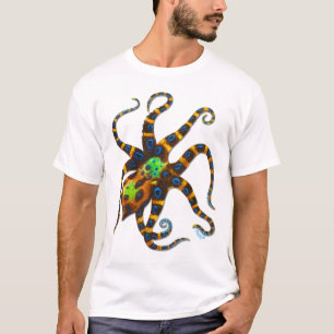 Blauwe rode octopus t-shirt