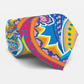 Blauwe, rode, oranje en gele paisley stropdas (Opgerold)