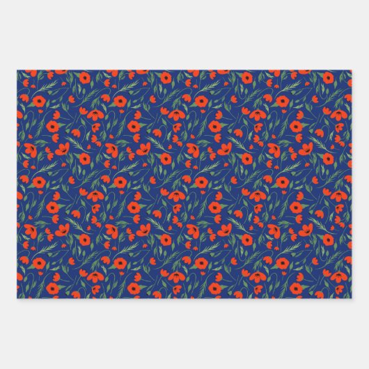 Blauwe rode papavers, gemengd met Floral Pattern e Inpakpapier Vel (Voorkant)
