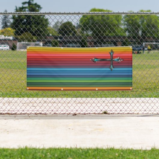 blauwe rode regenboogplank blanco kerk spandoek (Insitu)