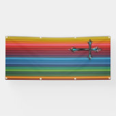 blauwe rode regenboogplank blanco kerk spandoek (Horizontaal)