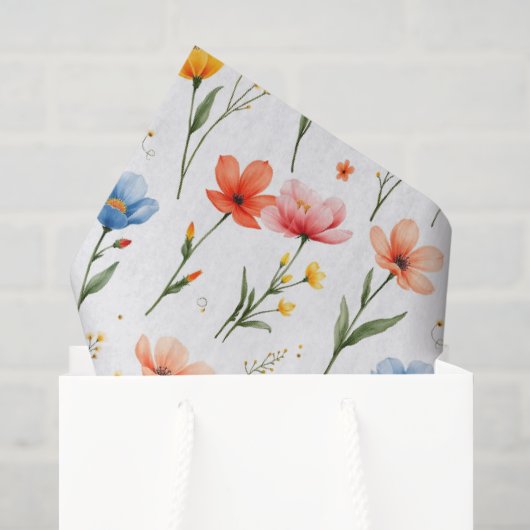 Blauwe Rode Roze Bloemen Tissuepapier (Cadeauzakje)