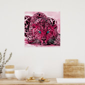 Blauwe rode roze tijger Wildcat-illustratie Poster (Keuken)