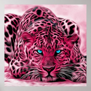 Blauwe rode roze tijger Wildcat-illustratie Poster