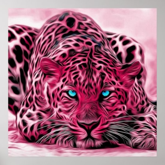 Blauwe rode roze tijger Wildcat-illustratie Poster (Voorkant)