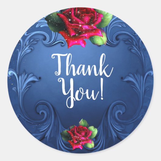 Blauwe rode rozen voor sierdoeleinden ronde sticker (Voorkant)