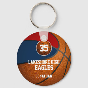 Blauwe rode school kleuren basketbalteam jongens sleutelhanger