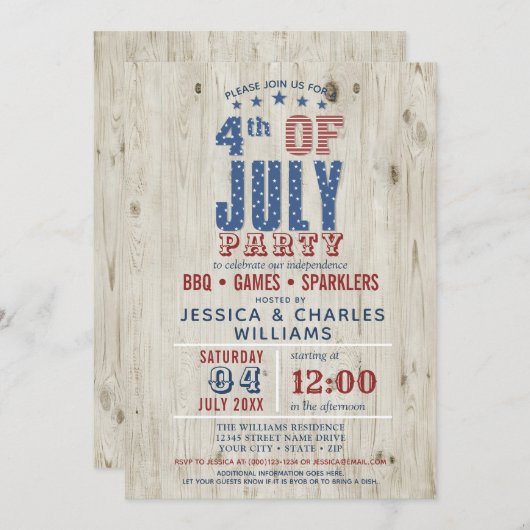 Blauwe & Rode Sterren & Strepen Rustiek | 4 juli Kaart (Voorkant / Achterkant)