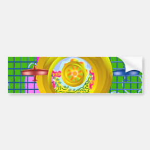 Blauwe rode vlakken Gouden ringen Geometrisch Bumpersticker