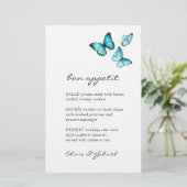 Blauwe rode vlinder Stijlvol trouwmenu (Staand voorkant)