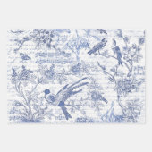  Blauwe Rode Vogels Bloemen Frans Script Inpakpapier Vel (Voorkant)