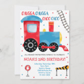 Blauwe Rode Waterverf Trein Verjaardagsuitnodiging Kaart (Voorkant)