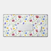 Blauwe Rode Waterverf Wilde Bloem Bureaumat (Keyboard & Muis)
