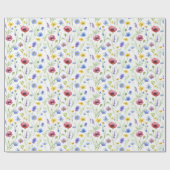 Blauwe Rode Waterverf Wilde Bloem Cadeaupapier (Vlak)