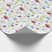 Blauwe Rode Waterverf Wilde Bloem Cadeaupapier (Hoek)