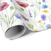 Blauwe Rode Waterverf Wilde Bloem Cadeaupapier (Rol Hoek)