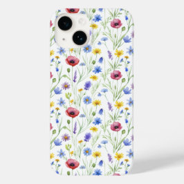Blauwe Rode Waterverf Wilde Bloem Case-Mate iPhone 14 Hoesje