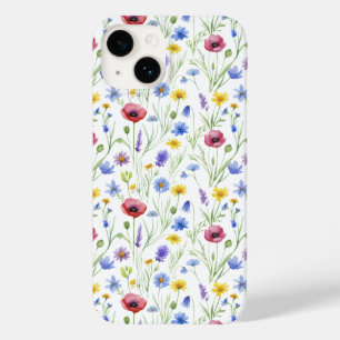 Blauwe Rode Waterverf Wilde Bloem Case-Mate iPhone 14 Hoesje