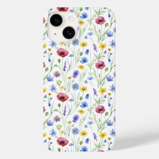 Blauwe Rode Waterverf Wilde Bloem Case-Mate iPhone Case (Achterkant)