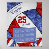 blauwe rode witvolleybalplofoto poster (Voorkant)