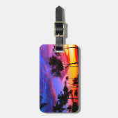 Blauwe Rode Zonnezon Exotische Hawaiian Beach Palm Bagagelabel (Voorkant verticaal)